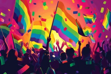 illustration of pride parade , LGBTQ parade , pride month, diversity , inclusion