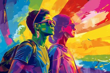 illustration of an LGBTQ person with colorful background