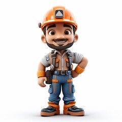 Fototapeta premium Cartoon engineer with glasses and orange safety gear isolated on white background