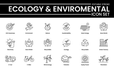 Vector icon set of Ecology, Eco, green, environmental, nature. Eco-Friendly Icons for Ecology and Environment.