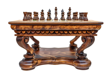 Antique Wooden Chess Table Isolated on Transparent Background