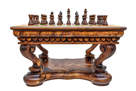 Antique Wooden Chess Table Isolated on Transparent Background