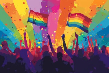 illustration of pride parade , LGBTQ parade , pride month, diversity , inclusion