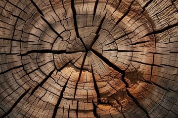 Fototapeta premium Cut surface of old wooden oak tree with cracks
