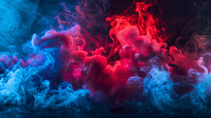 Regal ruby smoke and icy blue neon create a stunning atmosphere for stage performances,