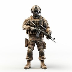Cartoon soldier in tactical gear isolated on white background