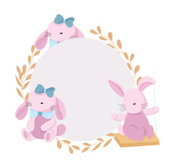 Cute Pink Rabbit Cartoon Illustration Wreath