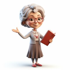 Cartoon woman teacher with apple and books isolated on white background