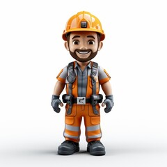 Cartoon construction worker in safety gear isolated on white background