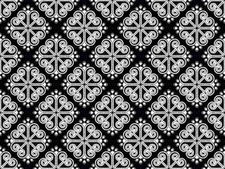 Flower geometric pattern. Seamless vector background. White and black ornament. Ornament for fabric, wallpaper, packaging. Decorative print.