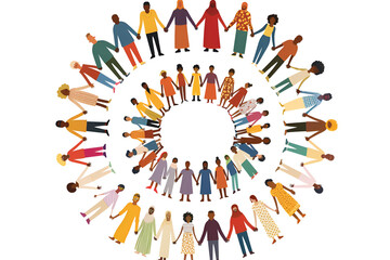 Diverse Community Holding Hands in Unity Circle Illustration