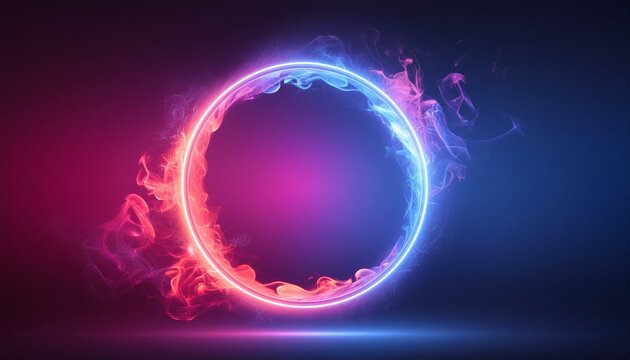 glowing number eight Eye-catching ring of fire with vibrant blue to red pink gradient on dark backdrop