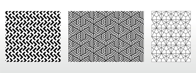 Geometric set of seamless black and white patterns. Simple vector graphics.