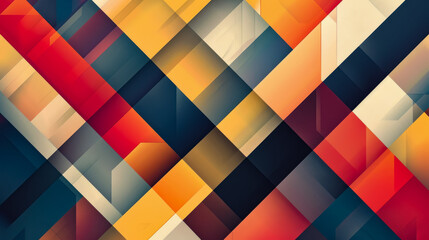 Abstract geometric mosaic pattern with vibrant colors including orange, blue, yellow, and red