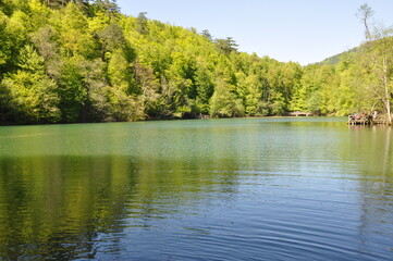 Beautiful lake and spring landscape in Seven Lakes, Yedigoller National Park Bolu, Turkey