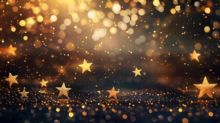 Highlight the sophistication of a classy certificate banner with a refined design featuring elegant shining lights and ethereal falling star particles, creating a prestigious backdrop.