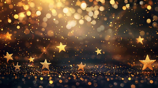 Highlight the sophistication of a classy certificate banner with a refined design featuring elegant shining lights and ethereal falling star particles, creating a prestigious backdrop.