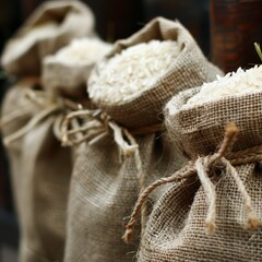 Picture of a sack containing unprocessed rice grain.
