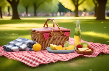 picnic in the park with a basket