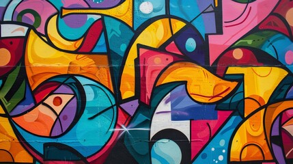 Street art mural full frame, vibrant colors, graffiti and text mix. Artistic expression through street art, bold colors and typography.