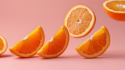 Sliced oranges with a playful and levitating presentation.