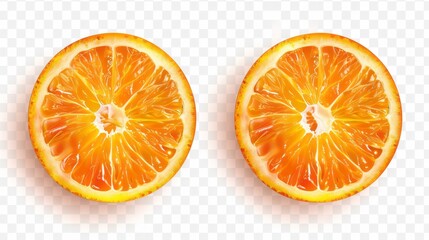 Fresh orange citrus fruits isolated on white background featuring two whole oranges, one cut in half, and one orange slice perfect for healthy diet and nutrition concepts