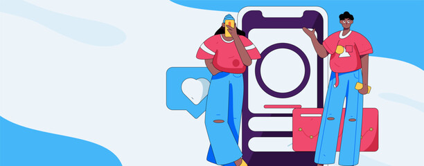 Virtual characters social communication concept business flat vector hand drawn illustration
