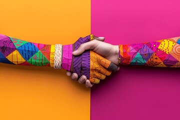 friendship. World. Truce. Good deal. closure of the project. Handshake paper abstraction on paper colored background