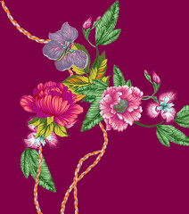 Digital textile flower design with beautiful background
