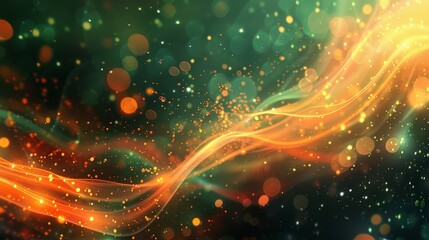 Fototapeta premium Joyous Friendship Day wallpaper with fiery orange and emerald green tones glowing particles light streaks expressing lively spirit of friendship background