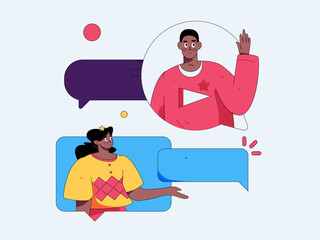 Virtual characters social communication concept business flat vector hand drawn illustration
