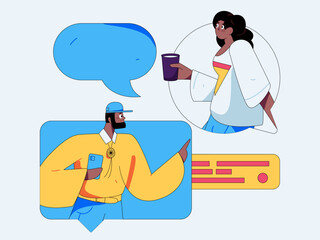 Virtual characters social communication concept business flat vector hand drawn illustration

