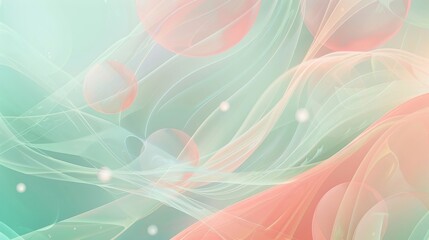 Calm learning environment coral and light green glowing orbs background