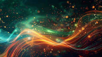 Fototapeta premium Vibrant Back to School with emerald and coral blend glowing particles light streaks background