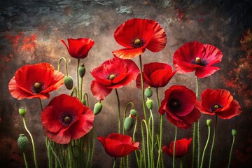 Obraz premium Close-up. Bright red poppy flowers on a dark background.