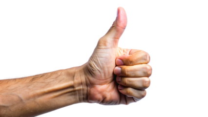 A hand with a thumb extended upwards in a gesture of approval