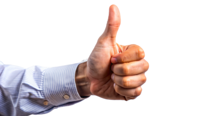 A hand with a thumb extended upwards in a gesture of approval