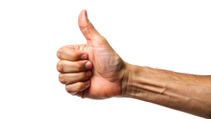 A hand with a thumb extended upwards in a gesture of approval