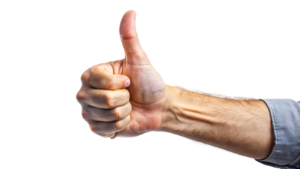 A hand with a thumb extended upwards in a gesture of approval