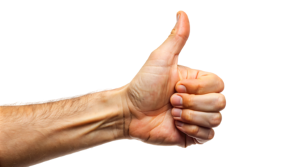 A hand with a thumb extended upwards in a gesture of approval