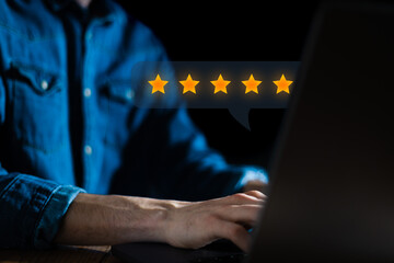 Survey rating 5 star. Review online, sending feedback for customer service