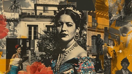 Fototapeta premium Vintage collage captures Latin American spirit background