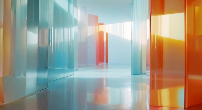 liminal space, pastel colors, empty hallway