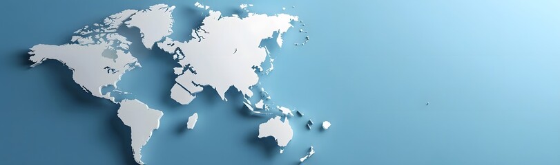 Obraz premium 3D World Map on Blue Background Banner with Copy Space