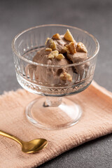 Chocolate cheesecake ice cream in glass creamer