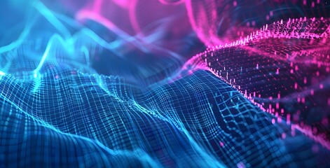 Futuristic Abstract Background with Blue and Pink Glowing Lines