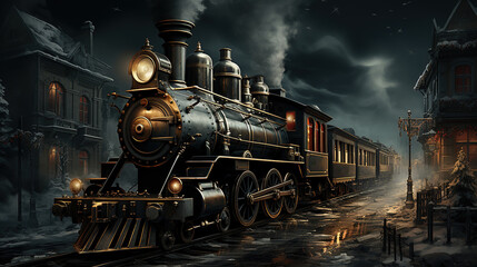 Obraz premium A Steam Train Chugging Through a Snow Covered Forest