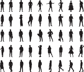men and women standing silhouettes set, collection