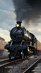 Naklejka premium A Steam Train Chugging Through a Snow Covered Forest