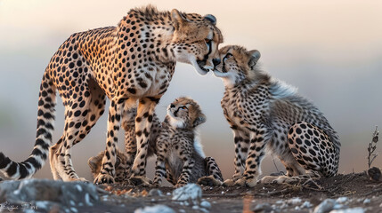The warm light illuminates their bond as they rest together.